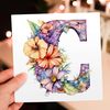 3dRose, Bright Beautiful Flower Monogram C, 1 Greeting Card with envelope
