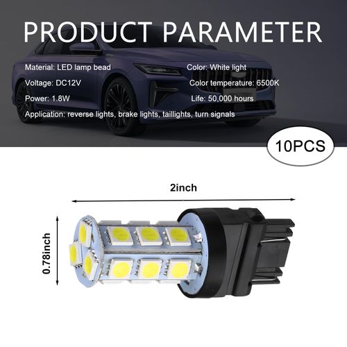 DACIRTY Pack of 10 T25 3157 LED Turn Signal Lights - 6500K 5050-18SMD Tail, Reversing, and Brake Lights, 360° No Dead Angle Lighting, Universal Fit for Most Cars (White)