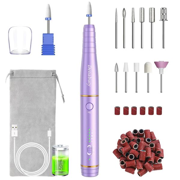 Nagelfräser für Gelnägel, Denabuty Elektrische Nagelfeile Kabellos, 12 in 1 Maniküre und Pediküre Set für Acrylnägel Nagelformen Kallus Shellac Nagelhaut, USB Aufladbar Nail Drill DN-2302