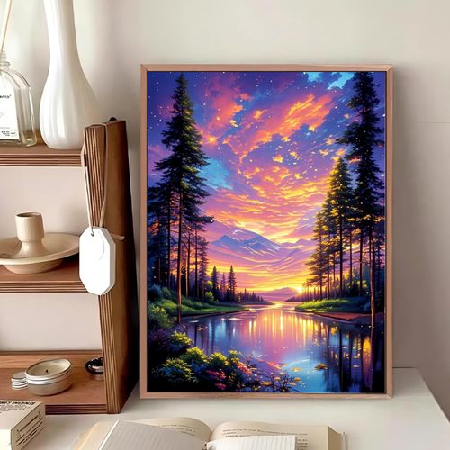 Reivworl Landscape Diamond Art Kits for Adults, Sunset Diamond Painting Kits, Gem Art Kit for Gifts and Home Interior Decor 12x16 Inch