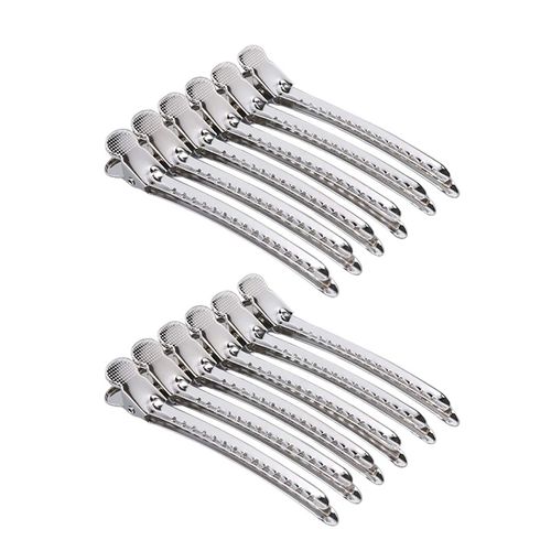 12pcs Dakar Hair Clip Professional Beauty Industry Hairdresser Bangs Commercial Strong Non-marking Hair Clip Hairpin Alligator Clip Stainless Silver (3.7 inch)