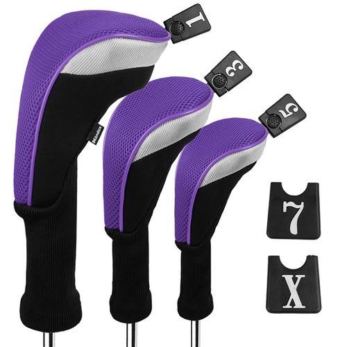 Andux 3pcs/Set Golf 460cc Driver Fairway Wood Club Head Covers Long Neck Purple