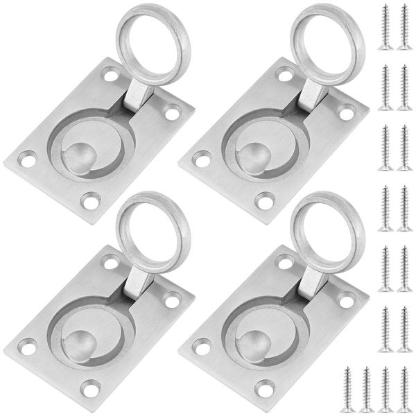 FUNSUEI 4 PCS Flush Mount Lifting Ring Pull Handle, Square Flush Pull Ring Handles, Stainless Steel Flush Pull Latch Handle