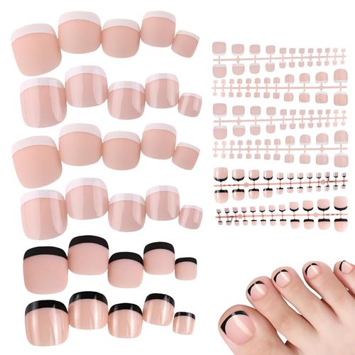 KSJEHW 144 Pezzi Unghie Finte Piedi Corte con Colla, Grancese Rosa Press on Nails per Piedi in 12 Taglie con Lime e Bastoncini per Decorazioni Unghie da Donna Manicure