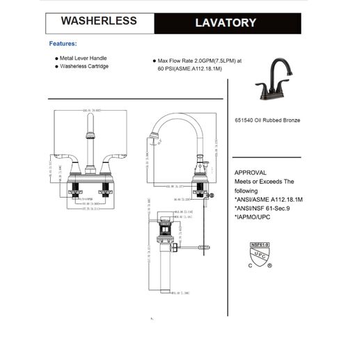 Designers Impressions 651540 Oil Rubbed Bronze Two Handle Lavatory Bathroom Vanity Faucet - Bathroom Sink Faucet with Matching Pop-Up Drain Trim Assembly