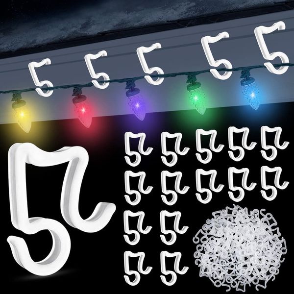 GOLRISEN Gutter Hooks,100 Piece Gutter Clips for Lights,Plastic Light Gutter Hang Clips Cute Shape Outdoor Hang Hooks for Christmas Xmas Party Decoration Hanging Outside String Lights