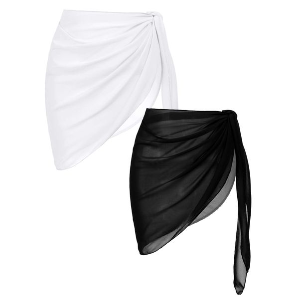 Ekouaer Womens Apparel, 2 Pieces, Sheer Pool Coverups, Chiffon Bikini Wrap Skirt for Swimwear, A-black-white, Small