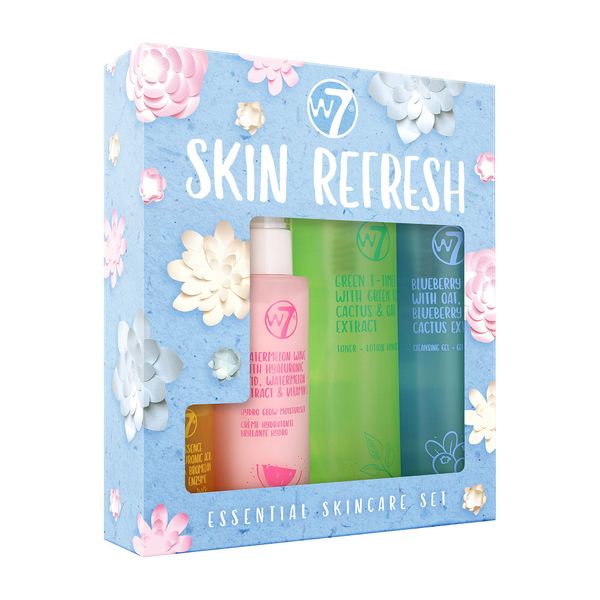 W7 - Skin Refresh Essential Gift Set - Moisturizer, Cleansing Gel, Toner and Serum - Natural Skin Care Kit for Beautiful Skin