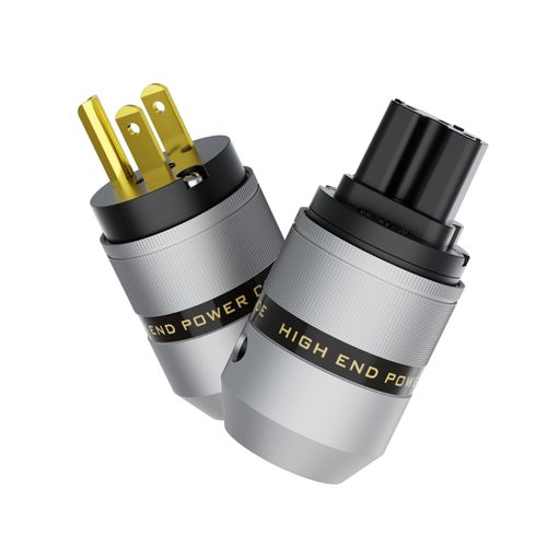 Preffair 1 Pair Brass Power Plug Hi-End US AC 3 Prong Male + IEC320 C15 Female Connector Gold Plated for Audio Grade Power Cables DIY HiFi 10A/250V~15A/125V (P083G/C083G)