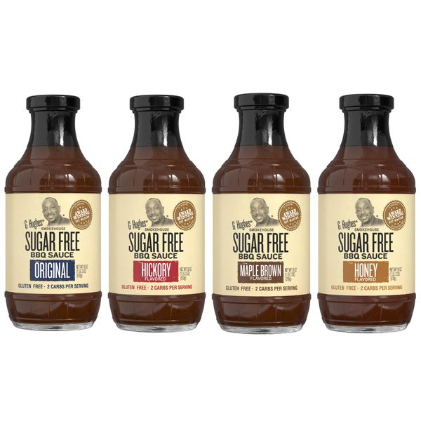 G Hughes Sugar Free, BBQ Sauce Variety Pack - Original, Honey, Maple Brown and Hickory, Gluten Free Sauces, Sugar Free, Keto-Friendly Sauces - 18 Oz (4-Pack)