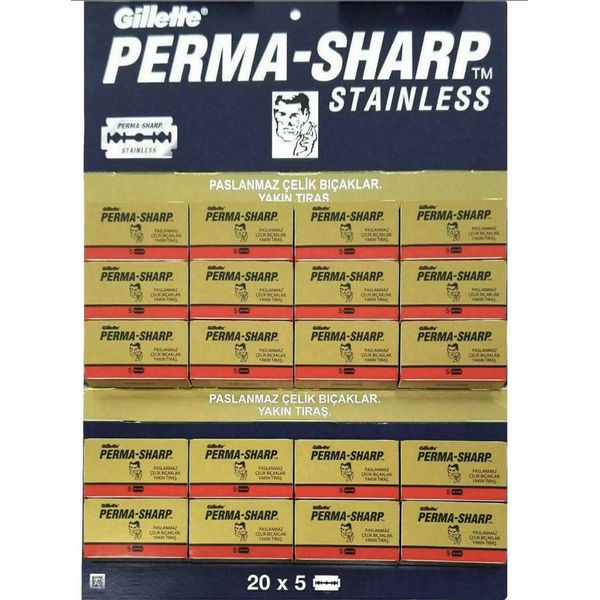 GILLETTE PERMA SHARP DOUBLE EDGE SAFETY RAZOR BLADES 100 PACK MADE IN RUSSIA