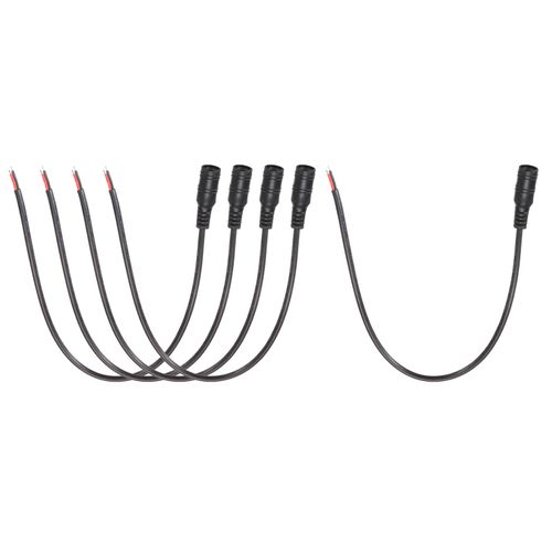MECCANIXITY 5pcs DC Power Pigtails Cable, 5.5 x 2.1mm Female Barrel Plug Connector to Bare Wire Open End for CCTV Camera, DVR, LED Strip, 30cm Black