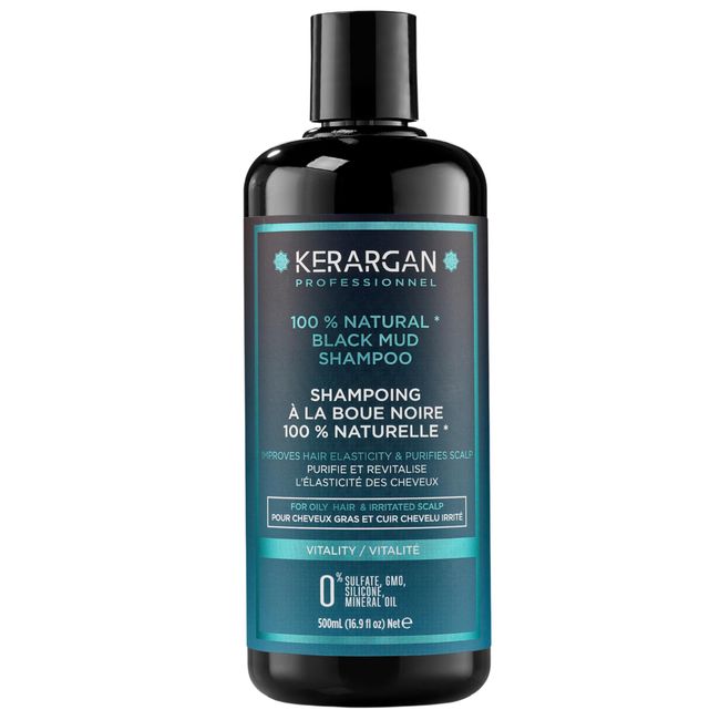 Kerargan - Shampoing à la Boue Noire pour Nourrir et Purifier vos Cheveux - Cheveux Gras - Sans Sulfate, Paraben et Silicone - 500 ml