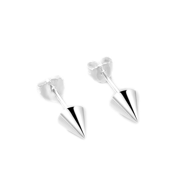 Sterling Silver Solid Punk Unisex Circular Cone Spike Stud Earrings