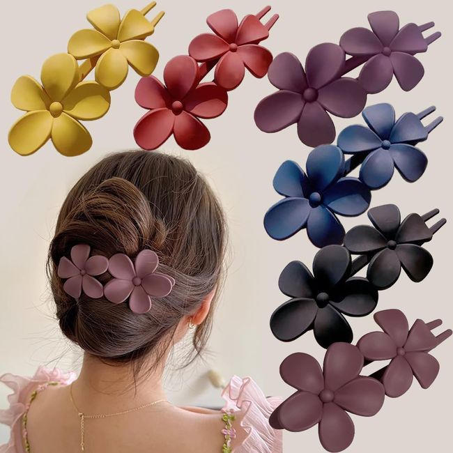 6 Pcs Flower Hair Clips Matte French Hair Barrette Floral Hairpins Flower Hair Claw Clips Non-Slip Fashion Luxury Elegant Hair Accessories for Women Girls Wedding Prom Party Hair Decorations