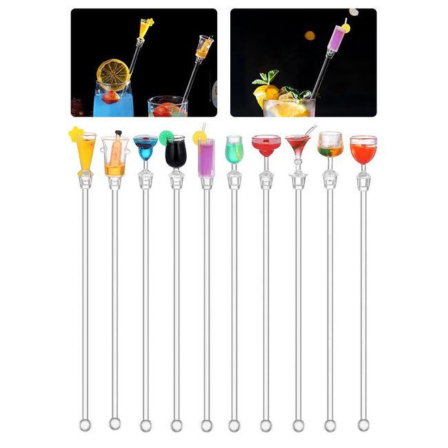 JPGhaha Cocktail Stirrer 10 Stück Bunter Acryl Cocktail Rührer 23CM Cocktailstäbchen für Party Bar Café Restaurant