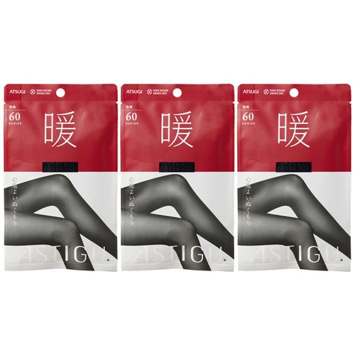 Atsugi ASTIGU Women's Stockings, Warm, Comfortable Warmth, 60D, Set of 3 Pairs, Black