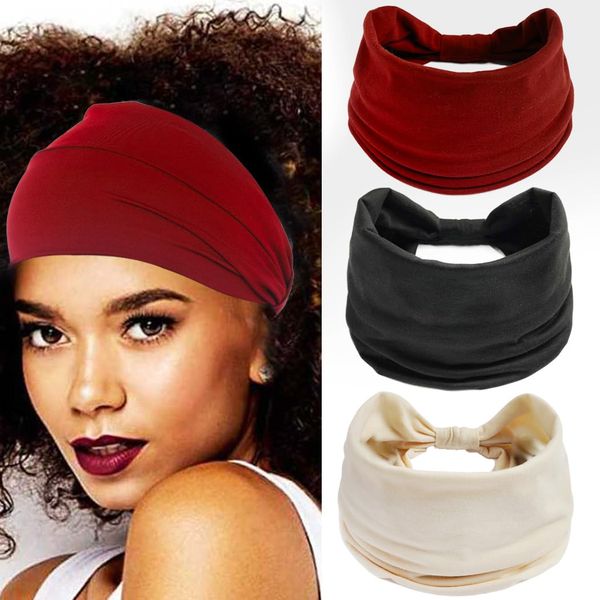 Fashband Wide Headband Red Knotted Hair Band Yoga Elastic Headwraps Hair Accessories for Women and Girls (Pack of 3)
