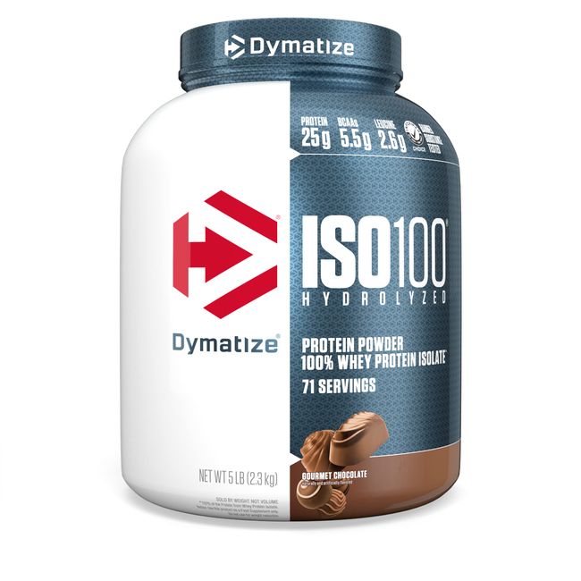 Dymatize ISO100 Hydrolyzed Protein Powder, 100% Whey Isolate Protein, 25g of Protein, 5.5g BCAAs, Gluten Free, Fast Absorbing, Easy Digesting, Gourmet Chocolate, 5 Pound