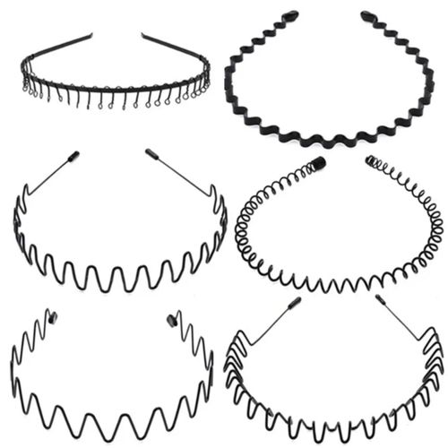 7 pcs Premium Quality Metal Spring Wave Hair Bands, Elastic Wavy Hair Hoops, Men Women's Headbands, Unisex Black Hairbands, Sport Hair Head Bands Clips for Outdoor Sports,Daily Wear Accessories