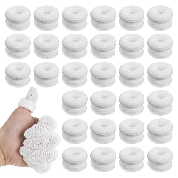 Giantree 30 Pcs Cotton Finger Cots, Tubular Finger Bandages Breathable Elastic Reusable Finger Covers Non-Slip Finger Gloves Thumb Protector Finger Roll for Work Kitchen Garden Sculpture(White)