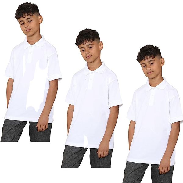 KHIM Pack of 3 Polo Shirts School Uniform PE Outdoor Sportswear Childern Boys Girls Kids Age 2-14 White