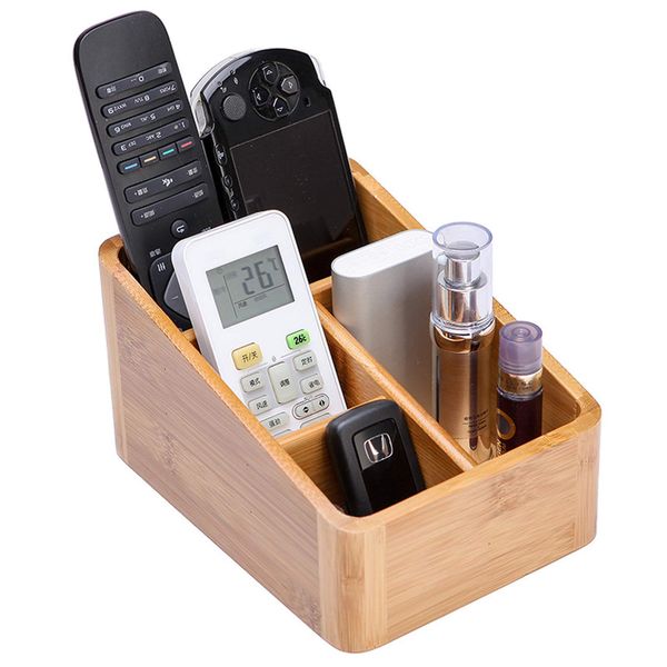 Holzsammlung Remote Control Holder Bamboo Coffee Table Desktop Storage Box 4 Compartments Perfect for Makeup, TV Remote, iPad, CD, Book and Other Small Items #3