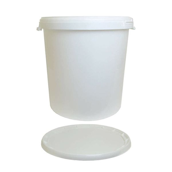 25 Litre White Plastic Storage Bucket with Resealable Tamper Evident Lid For Food Storage Animal Feeds Food Grade Plastic Buckets