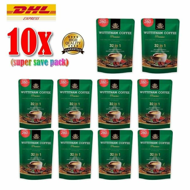 10x Wuttitham Healthy Coffee 32 in 1 Herbs Instant Mixed Manage Weight Control