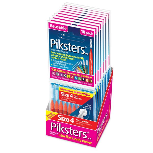 Piksters Interdental Brush-10 Brushes Per Pack x 10 Pack (100pcs) (Size 4)