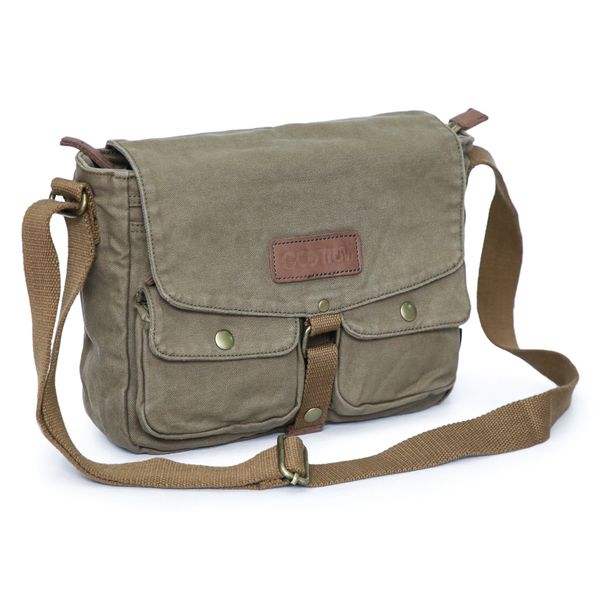 Gootium Canvas Messenger Bag - Vintage Crossbody Shoulder Bag Military Satchel, Olive Brown