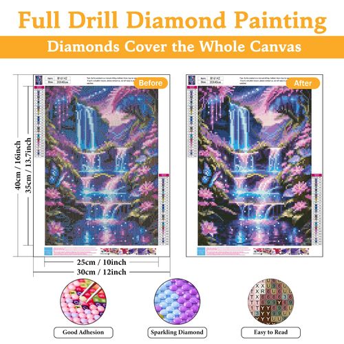 Diamond Art Kits for Adults Shiny Waterfall, DIY 5D Diamond Painting Kit for Beginners Flower, Full Round Drill Gem Art Dots for Adults, Perfect for Home Wall Decor 12X16 Inch