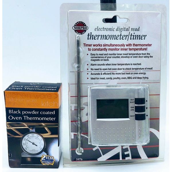 2 Kitchen Thermometers - A Crofton Analog Oven + NORPRO Electronic Digital - NEW