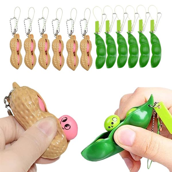 12PCS Squeeze Bean Keychain Fidget Toys for Skin Picking, Pea Pod Sensory Fidget Toys,Peanut Poppers Fidget Toy,Stress Relief Toys,Party Favors