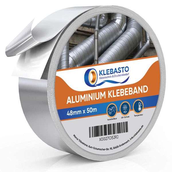KLEBASTO Aluminium Klebeband | Wasserdichtes Alu Klebeband | Hitzebeständiges klebeband für Reparaturen von metallischen Oberflächen, Lüftungs- und Klimaanlagen 48mm x 50m