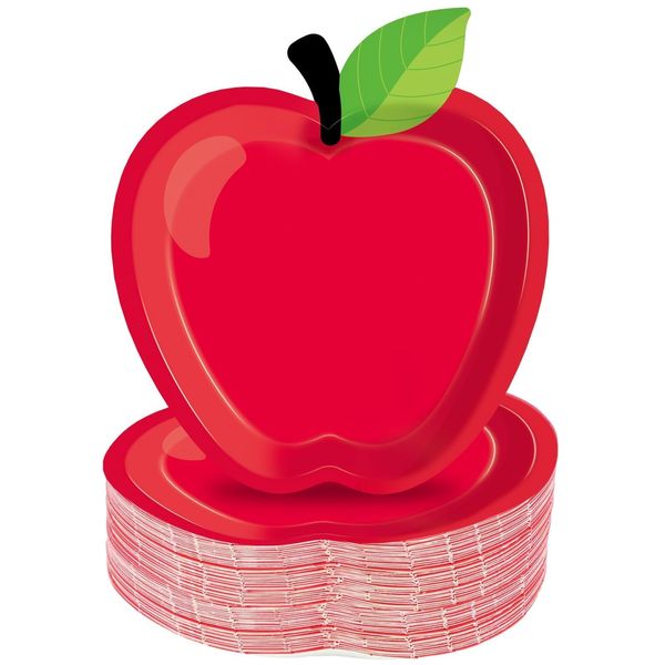 50PCS Back to School Party Paper Plates Red Apple Paper Plates Supplies First Day of School Party Decorations School Disposable Tableware for 50 Guests for Christmas Kindergarten Preschool 6.6X7.4