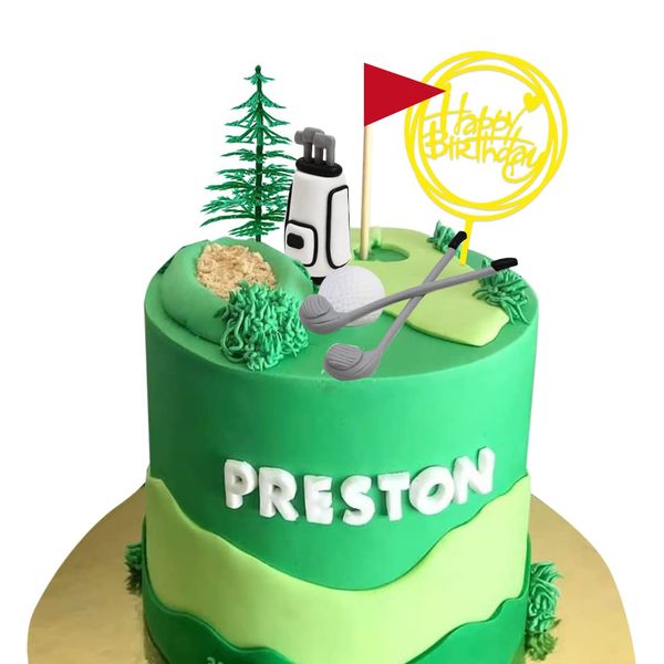 Golf Cake Topper with Stand Bag Clubs Ball Happy birthday Sign for Golf Birthday