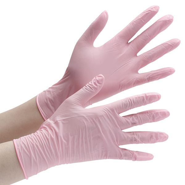 Midori Anzen Berte 727 Nitrile Gloves, Disposable, Gentle on Hands, Powder Free, Pink, SS, 100 Pieces, Thin