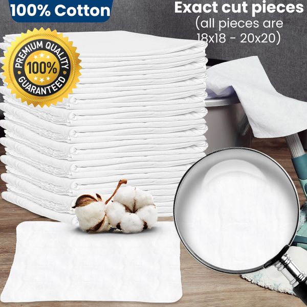 Nabob Wipers New Lint Free Rags 100% Cotton for Cleaning, Soft Cloth Tshirt Material for Cast Iron, Staining Wood, Dust Rags, Shoe Polishing (18"x18") 7 Pack