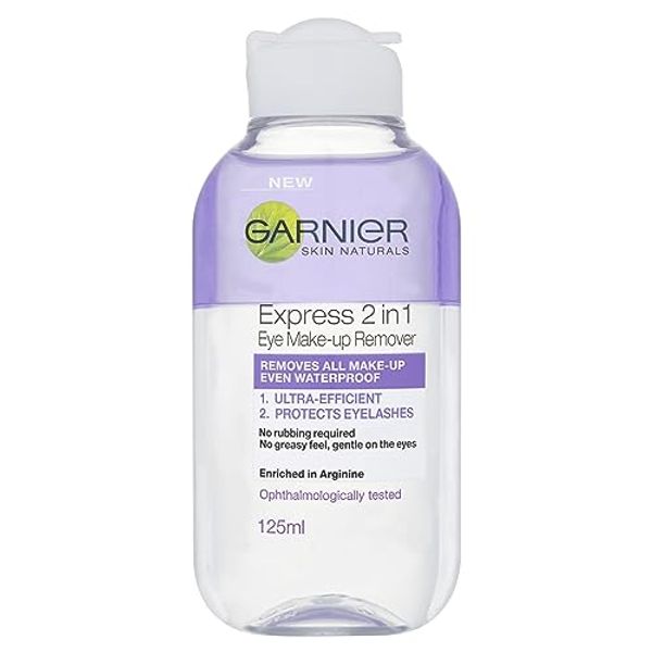 Garnier Skin Active 2 in1 Eye Make Up Remover, Suitable For Waterproof Makeup, Gentle On Eyes and Eyelashes, Use With Reusable Micellar Eco Pads, 125 ml