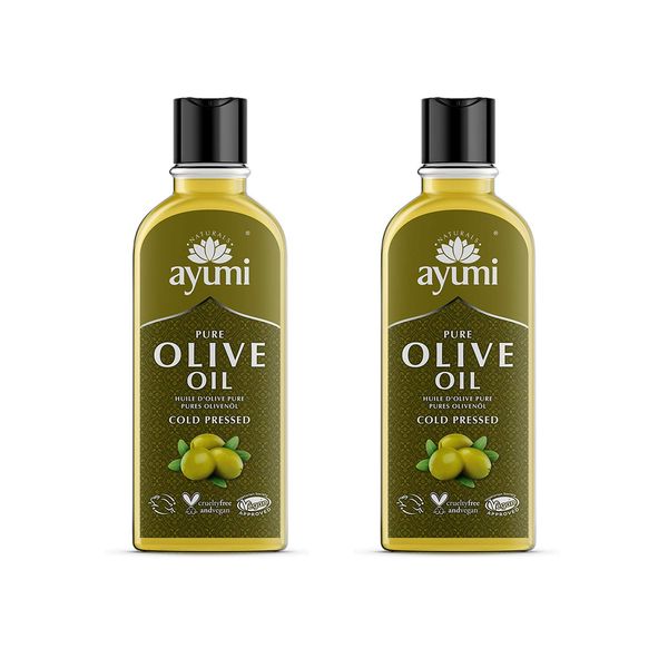 Ayumi Pure Olive Oil, Used to Soften Delicate Skin & to Preserve Healthy Hair, Massages Sore Muscles & Limbs Whilst Restricting the Formation of Wrinkles - 2 x 150ml