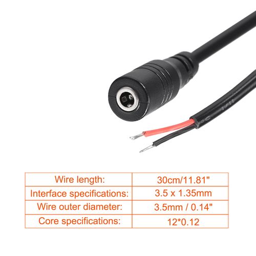 Rebower DC Power Cable DC Power Cord Female Connector DC Pigtail Adapter Barrel Jack Socket Wire for CCTV DVR LED Strip Light 3.5x1.35mm/0.3m/Black/3pcs