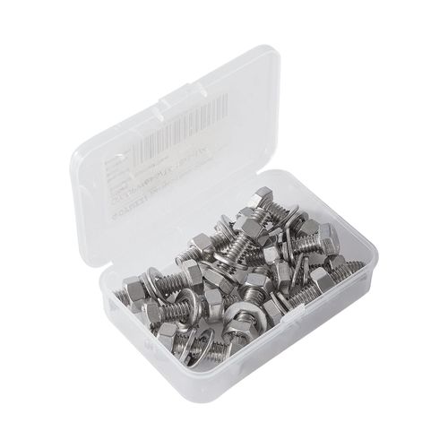3/8-16x1-3/4 Hex Head Bolts Screws, Nuts, Flat & Lock Washers, Stainless Steel 304, Machine Fully Thread, Bright Finish, Assortment Kit 8Sets
