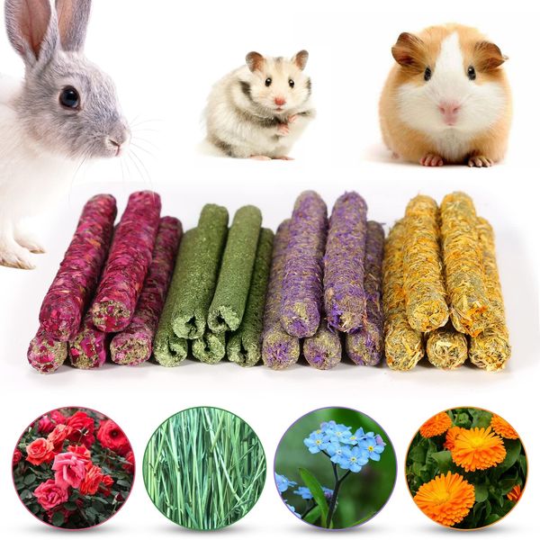 PStarDMoon Rabbit Chew Toys for Teeth, Timothy Grass Carrot Sticks for Guinea Pig Hamster Chinchilla Squirrel Bunny Small Rodent Animals (20 pcs)