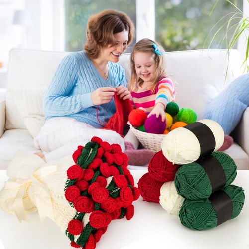 Xisakaca Flower Blanket Kit for Beginners, Handmade Rose Bouquet Crochet Yarn Accessories, Adult Craft Knitting Kit for DIY Women (Dark Red, Material Pack 90cm)