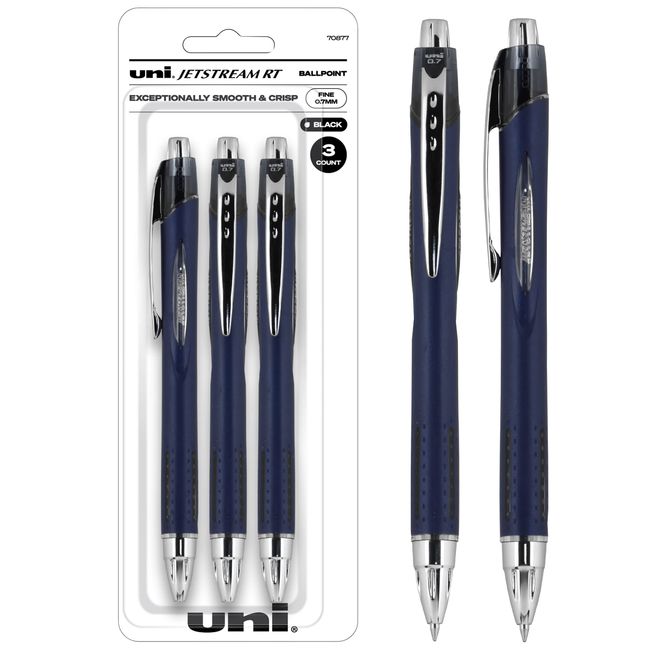 Uniball Jetstream RT 3 Pack, 0.7mm Fine Black, Wirecutter Best Pen, Ballpoint Pens, Ballpoint Ink Pens | Office Supplies, Pens, Ballpoint Pen, Colored Pens, Fine Point, Smooth Writing Pens