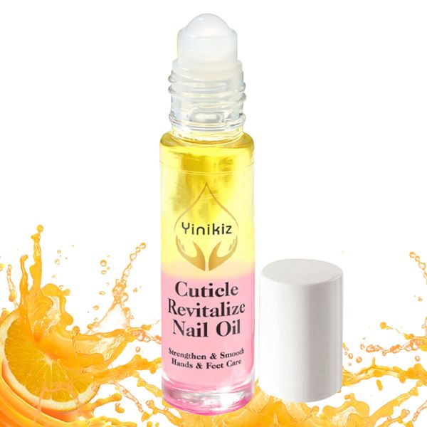 Nail Cuticle Oil, Doppelschicht Nagelhaut Öl Nagelpflegeöl Stärkung und Pflege für Nägel & Nagelhaut, Nagelstärkungsöl mit Blumen Bio-Ölen & Vitamin E, Nagelöl mit Roll-On-Design (10ml, Orange)