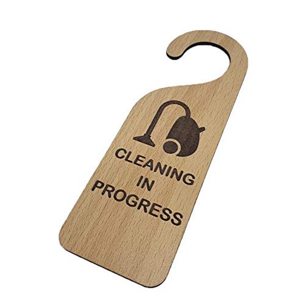 Cleaning in Progress Wooden Door Hanger Sign