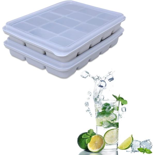 Ice Cube Cube Cube Tray Silicone Ice Cube Tray with Lid Ice Maker Ice Maker Ice Maker Container Sorter Soft Easy Release Freezer Storage Durable Ice Cube Tray with Lid Silicone Mold 2 Pack (Gray)