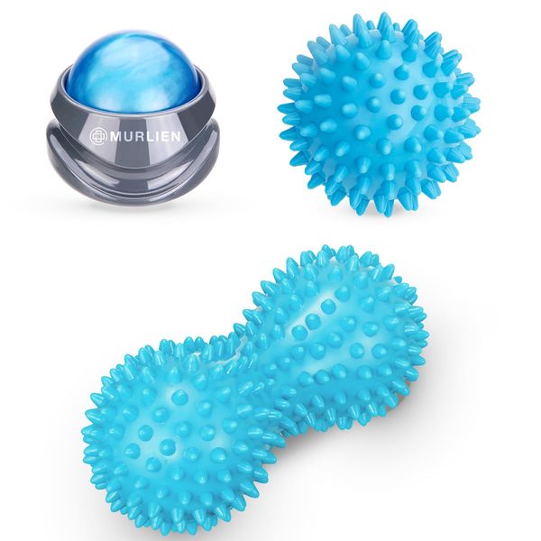 MURLIEN Massage Ball Set, Massage Roller Ball, Spiky Massage Ball, Manual Massager for Trigger Points Therapy, Deep Tissue Massage, Myofascial Release, Alleviating Neck, Back, Muscle Tension - Blue